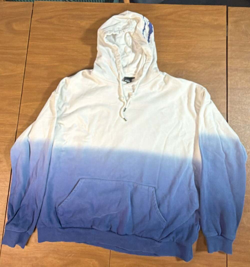 Sua Moment Hoodie Size L Ombre Blue White Drawstring Pullover Sweatshirt
